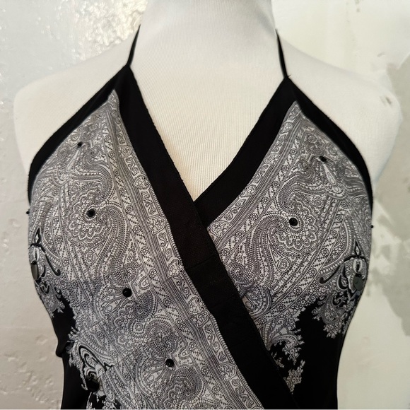 Y2K black and white asymmetrical halter scarf dress size 2. - Picture 6 of 13